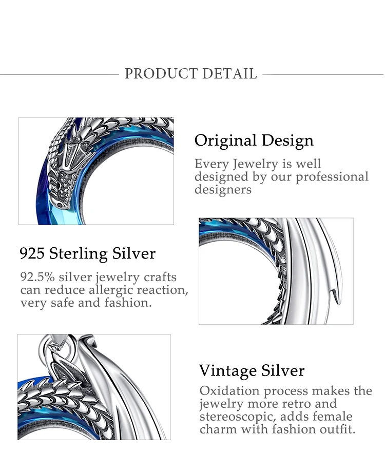 Eudora Real 925 Sterling Silver Dragon Neckalce for Women Luxury Austrian Crystal Cool Dragon Pendants Necklaces Trendy Jewelry