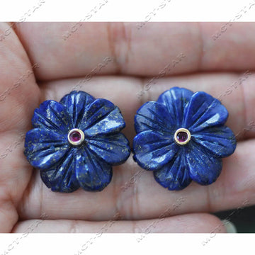 Z14219 Natural 25mm Blue Lapis lazuli Green Yellow Jade Jasper Pink Crystal Flower CZ Stud Earring
