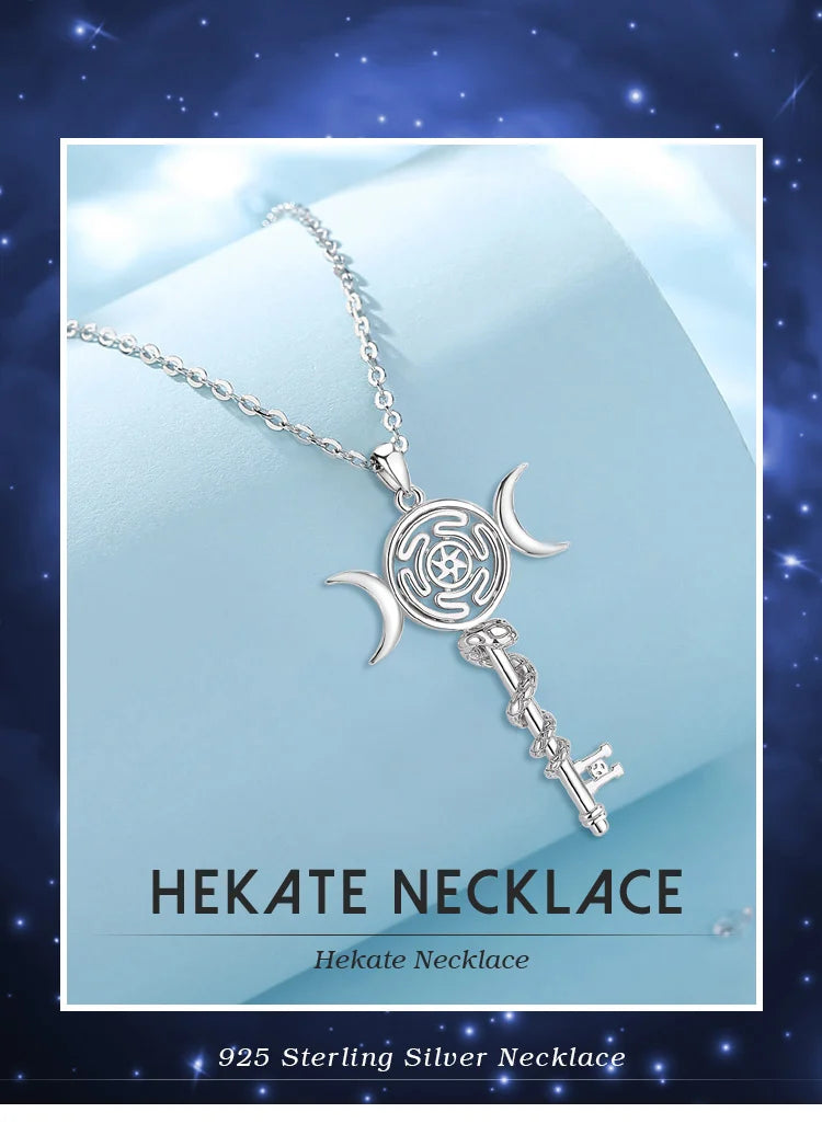 Eudora 925 Sterling Silver Hekate Wheel Necklace for Women Snake Key Triple Moon Goddess Pendant Witch Jewelry Personality Gift