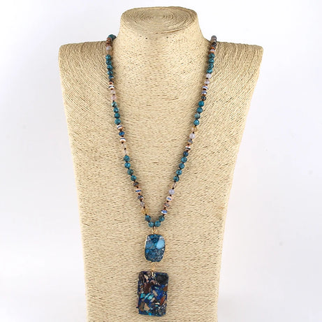 RH Fashion Bohemian Jewelry Natural Stones Crystal Stone Knotted Semi Precious Stone Boho Multi Pendant Necklace Women Gift - Charlie Dolly