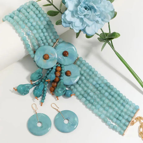 Beaded Multilayer Necklace Earring Set Jewelry