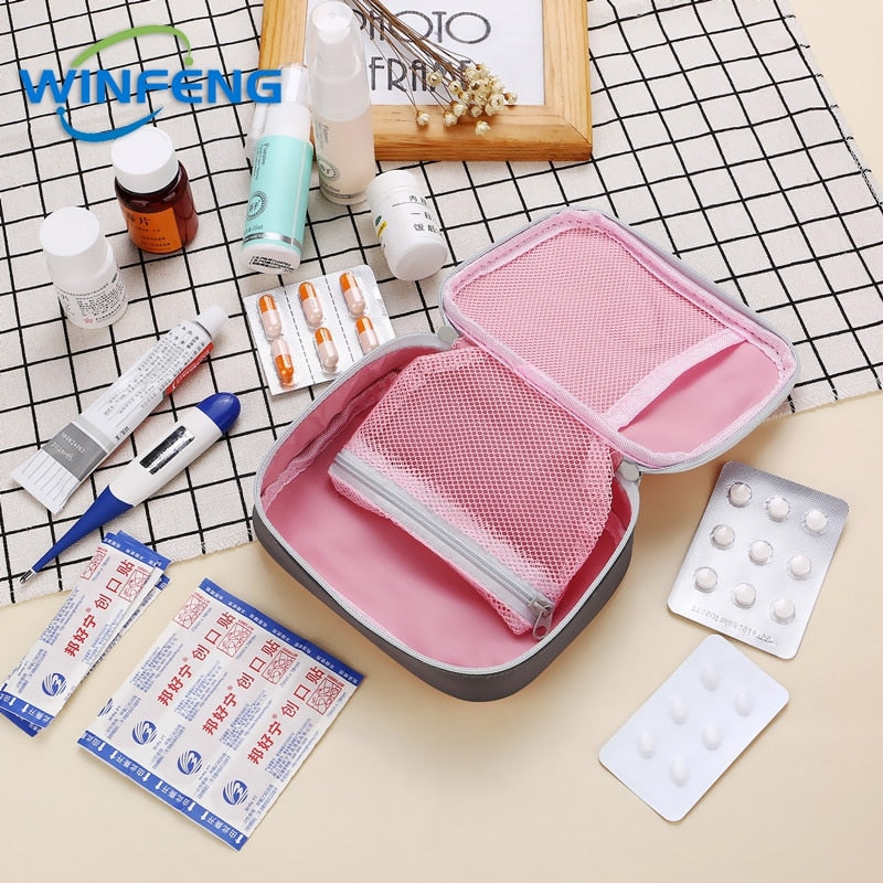 Mini Medical First Aid Bag Outdoor Travel Empty Storage Bag Medicine Organizer Survival Emergency Kits Pink Gray for Camping - Charlie Dolly
