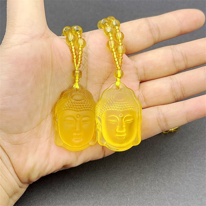 High Quality Unique Natural Yellow Quartz Carved Buddha Lucky Amulet Pendant Necklace Frosted Buddha head Amitabha Pendant - Charlie Dolly