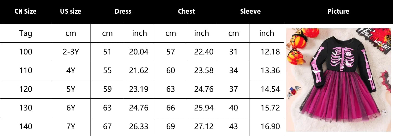 Halloween Girl Long Sleeve Skull Printed Dress Up Witch Costume Carnival Party Mesh Tulle Tutu Dress Stage Performance Clothes - Charlie Dolly