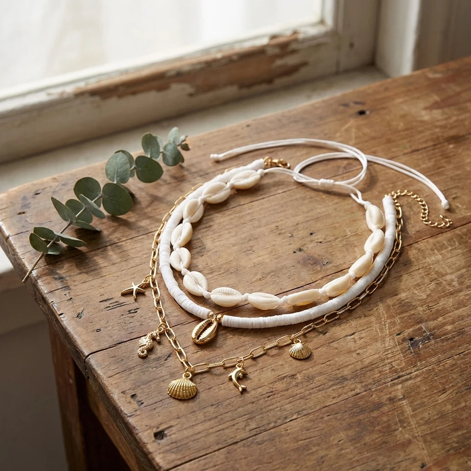 Shell, Starfish and Seahorse Polymer Clay Choker Set (3 Pieces)