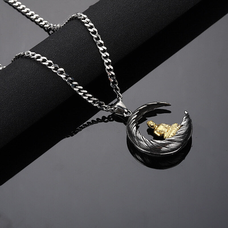 Latest Retro Personality Trend Moon Buddha Pendant Necklace Neutral Fashion Party Jewelry Gift