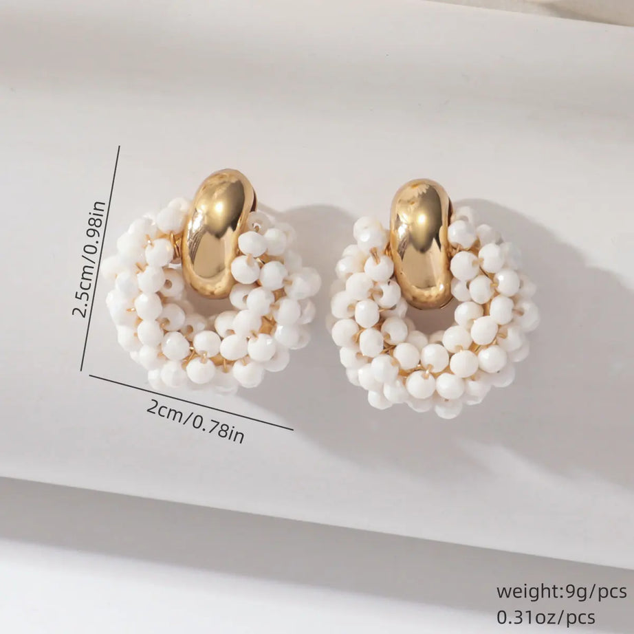 Round Crystal Bead Geometric Drop Earrings Jewelry