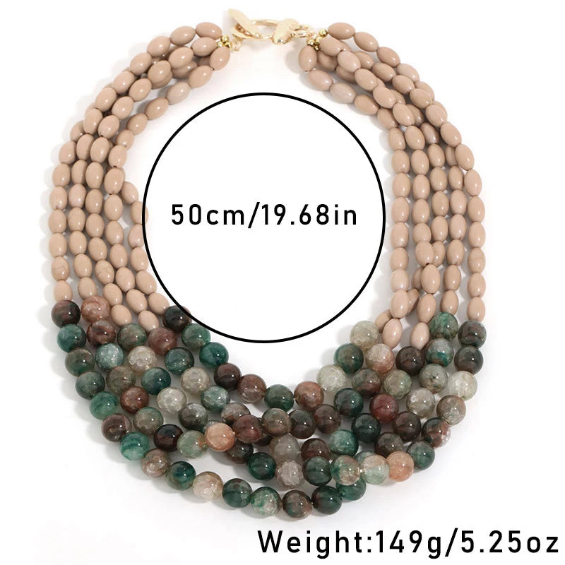 Gradient Bead Multilayer Statement Necklace Jewelry