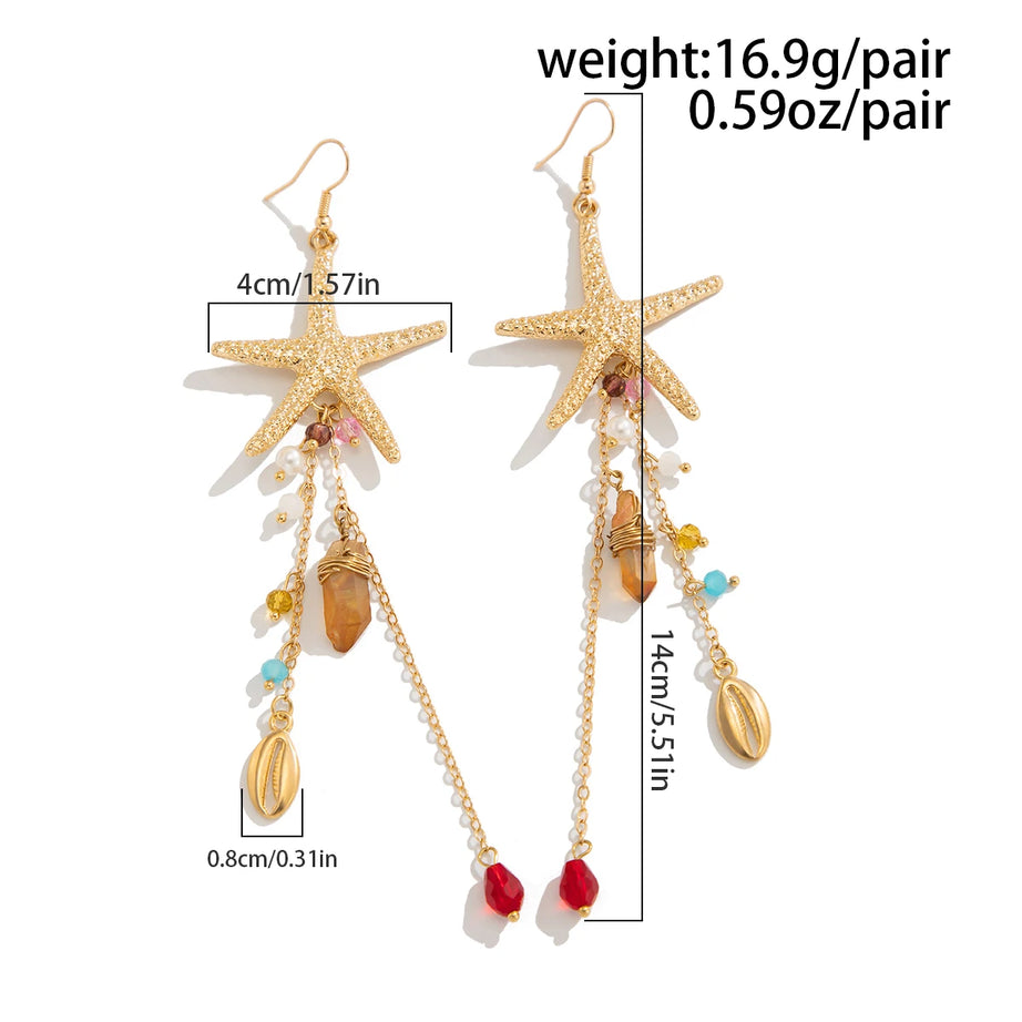 Starfish Jellyfish Pearl Crystal Tassel Earrings Jewelry