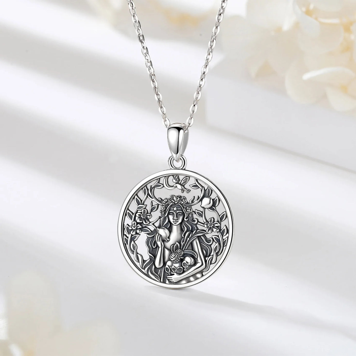 Persephone Pomegranate Skull Necklace, S925 Sterling Silver