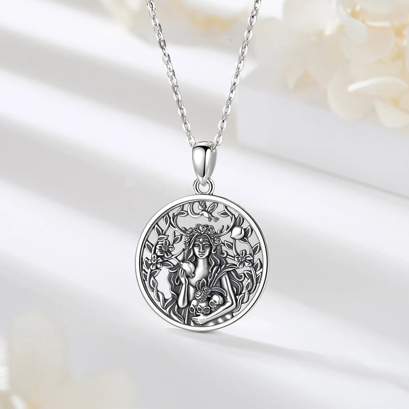 Eudora 925 Sterling Silver Dark Goddess Persephone Necklace Pomegranate Skull Pendant Greek Mythology Pagan Jewelry Gift Unisex