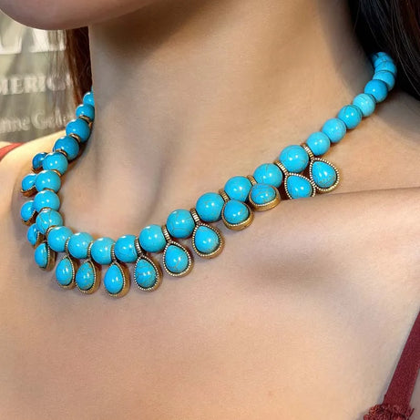 Bohemia Blue Natural Stone Water Drop Beads Chain Choker Necklace Vintage Jewelry for Woman Retro New in Boho Luxury Accessories - Charlie Dolly