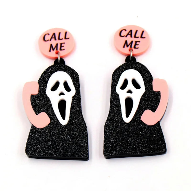 halloween Jewelry Spooky Acrylic Cute Trick Or Treat Lollipop horror Call me Knife Pumpkin Earrings - Charlie Dolly