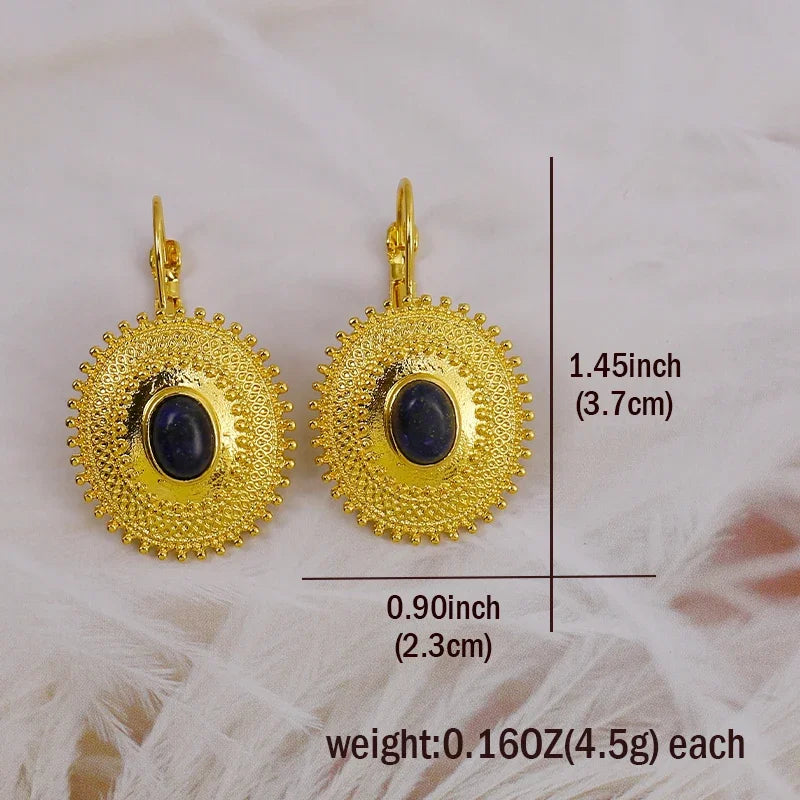 Fashion Women's Lapis Lazuli Earrings Wedding Engagement Golden Leverback Earrings Birthday Party Anniversary Gift