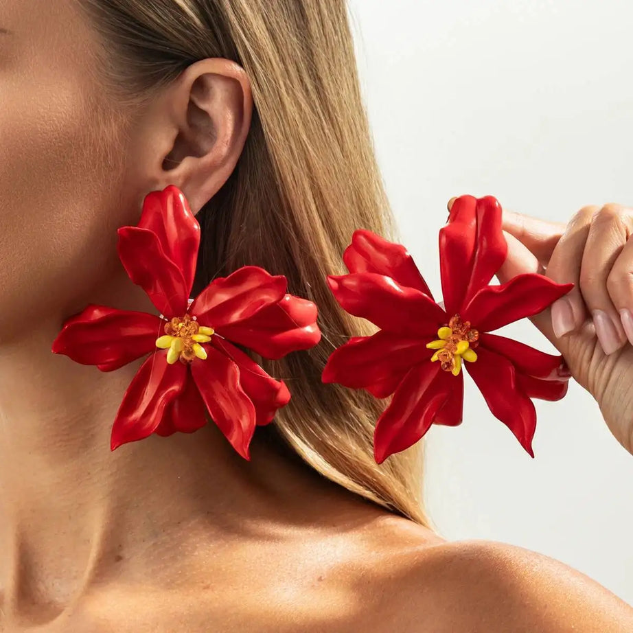 Large Petal Flower Drop Earrings Jewelry