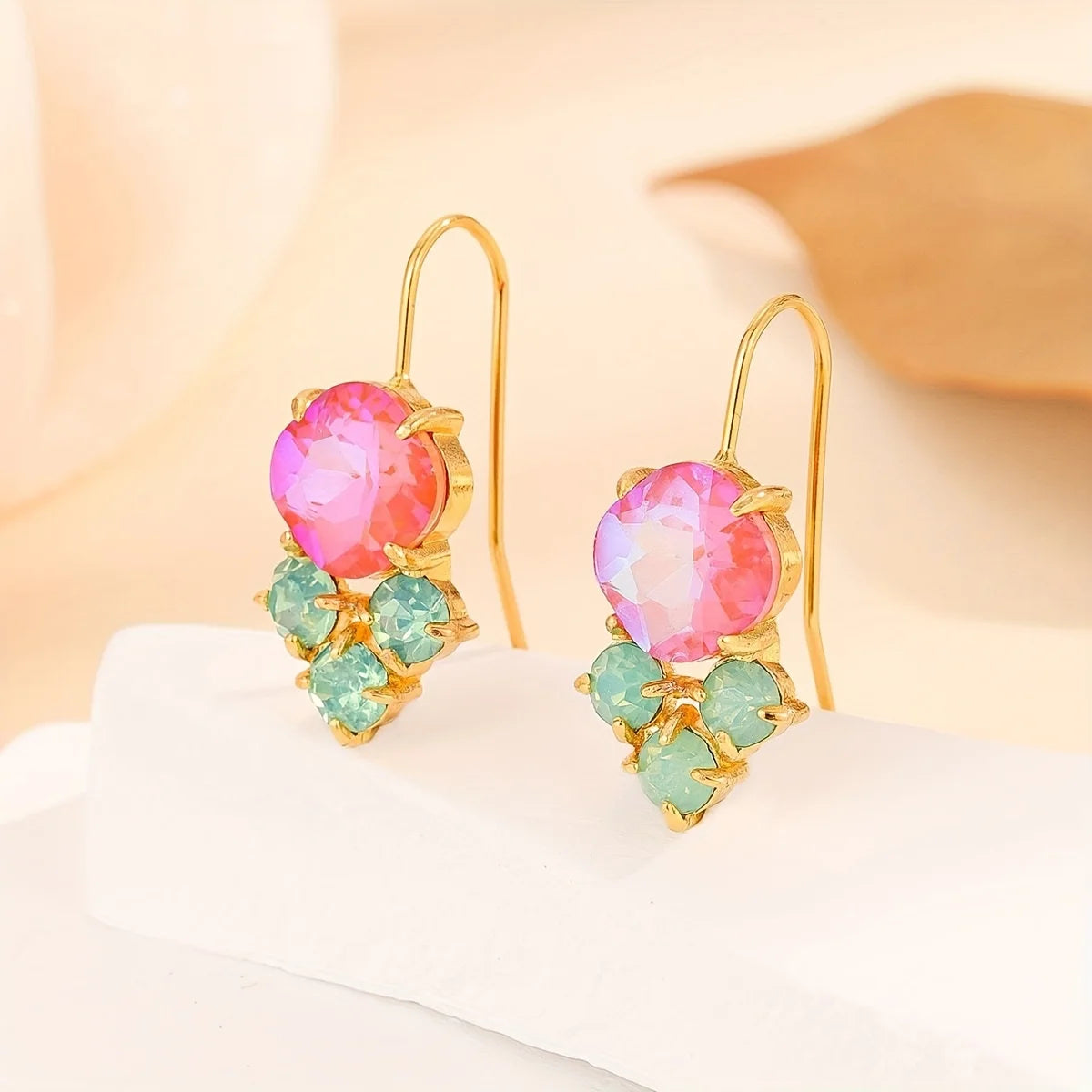 New Arrival Rainbow Crystal Dangle Earrings Cute Trendy Geometric Drop Earrings Boho Jewelry Accessories For Women