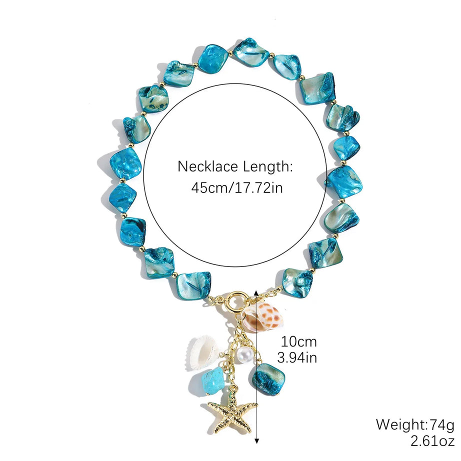Blue Seashell Irregular Pendant Boho Necklace