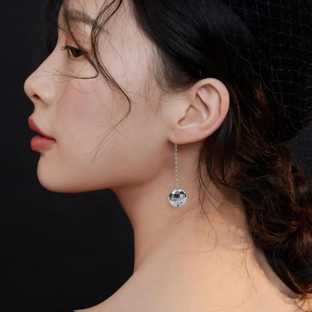 Retro Disco Ball Drop Earrings Women Boho Round Luxury Mirror Party Reflect Earrings Ball Dangle Jewelry Light Disco Earring