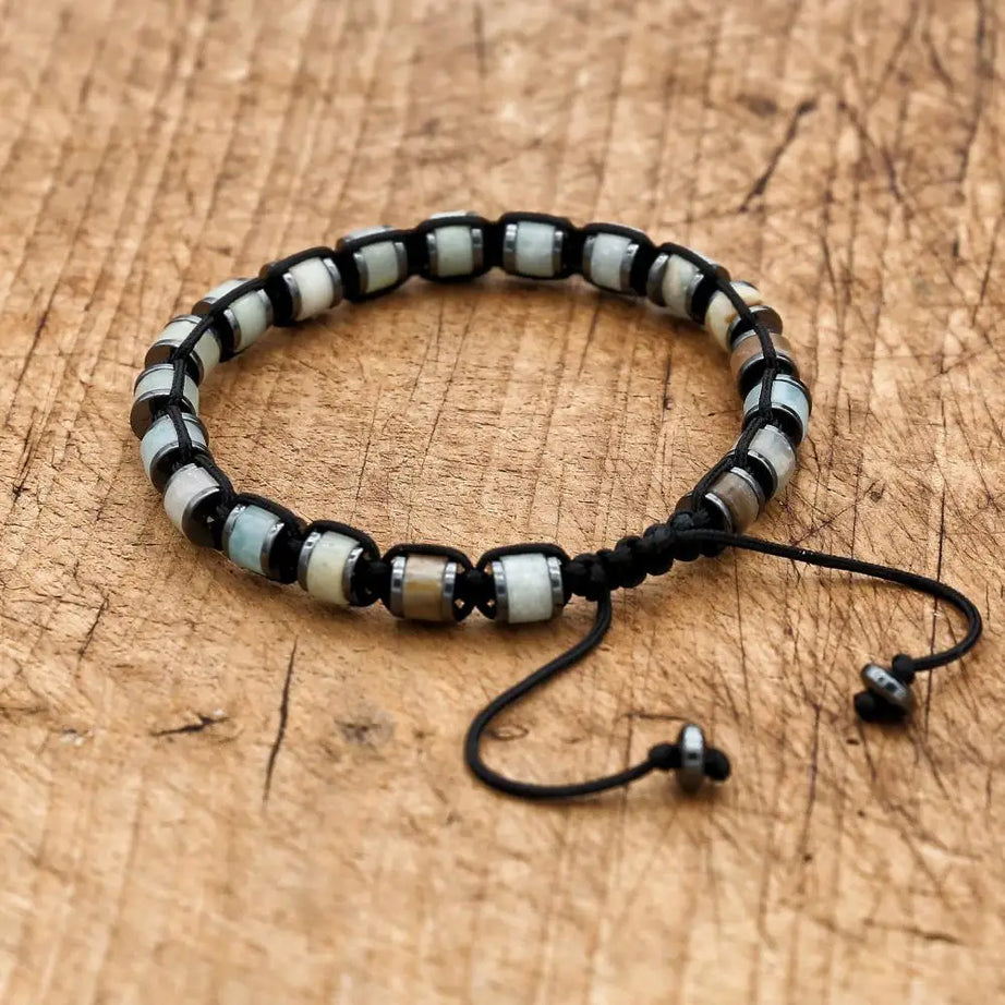 3*6mm Natural Amazonite Stone Hematite Beads Braided Bracelet Handmade Woven Boho Yoga Charm Bracelet Couple Men Jewelry - Charlie Dolly