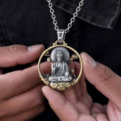 Classic Vintage Ring Buddha Pendant Necklace for Men Women Trend Party Street Prayer Amulet Jewelry Gift
