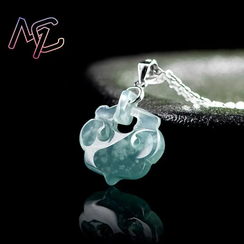 Blue Myanmar Jadeite Ruyi Pendant Necklace Burmese Jade Natural Gemstone Lucky Luxury Carved Amulet Fashion Accessories