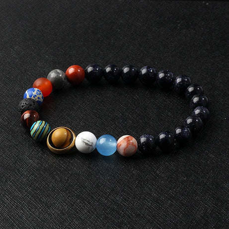 Nine Planets Solar System Beaded Bracelet, Natural Stone Galaxy Cosmic Talisman