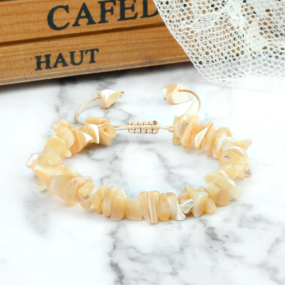 New Irregular Shape Freshwater Shell Beads Bracelet Handmade Adjustable Mother of Pearl Bangles Chain Jewelry Boho Pulsera Gift