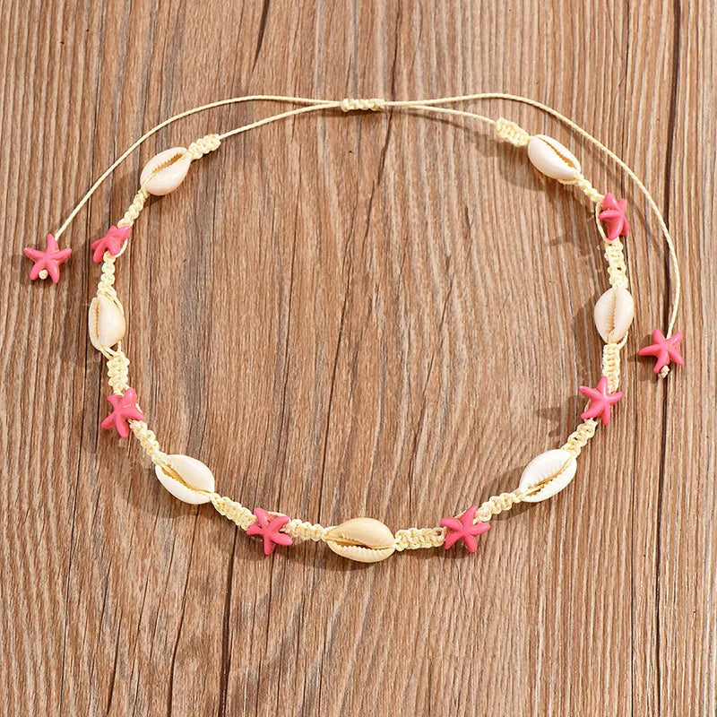 2026 Summer Boho Cowrie Shell Choker Necklace for Women Y2K Cute Blue Starfish Beads Collar Beach Vacation Jewelry Gift