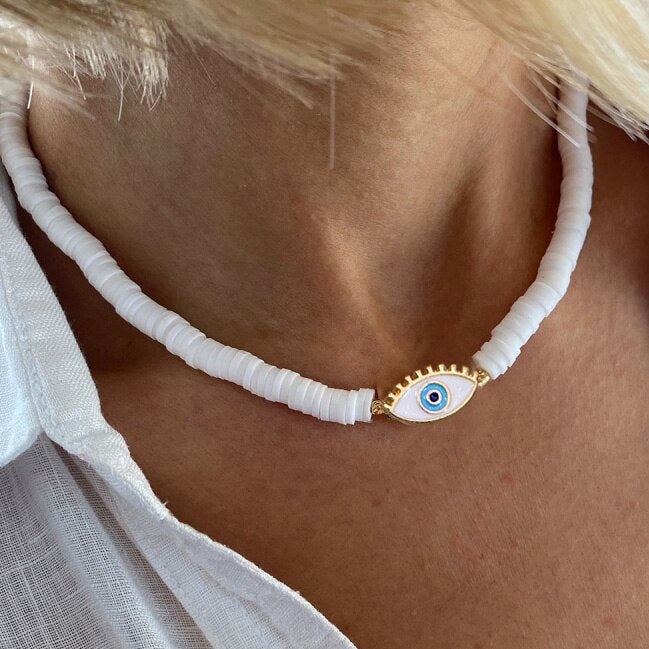 Boho Classic Vintage Jewelry Necklace For Woman heart shell Turkish Eyes Accessories Short Choker Fashion Charm - Charlie Dolly