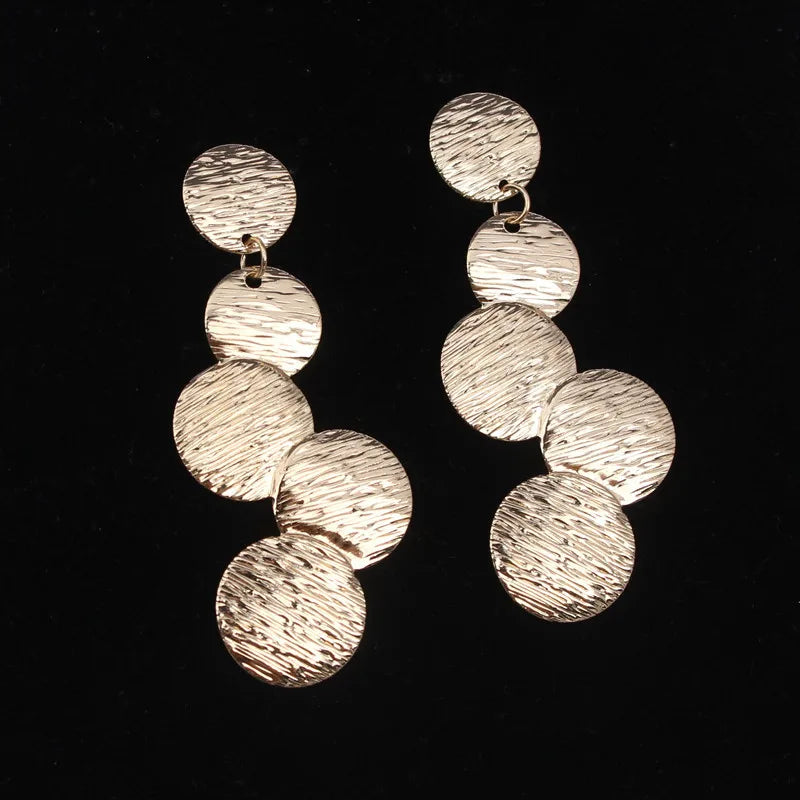 European Exaggerated Irregular Uneven Drop Earrings for Female Disc Multi-layer Ladies  Round Long Earrings Boho Ear Jewelry
