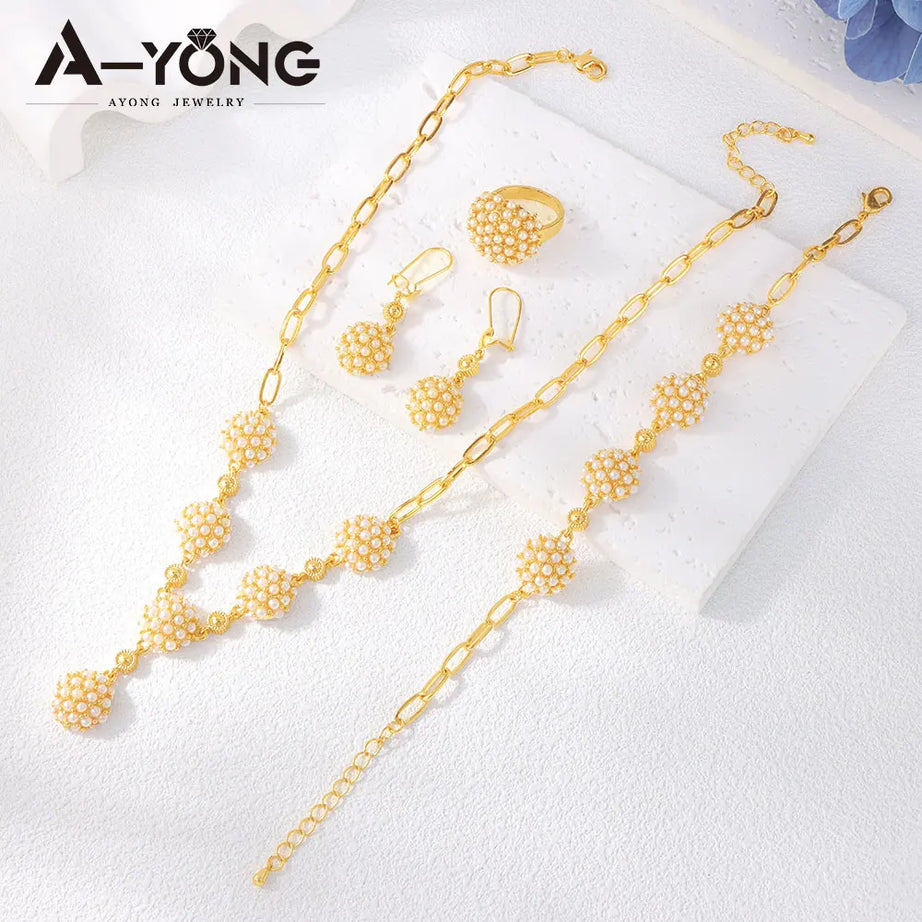 Gold Plated Pearl Statement Necklace Set Jewelry