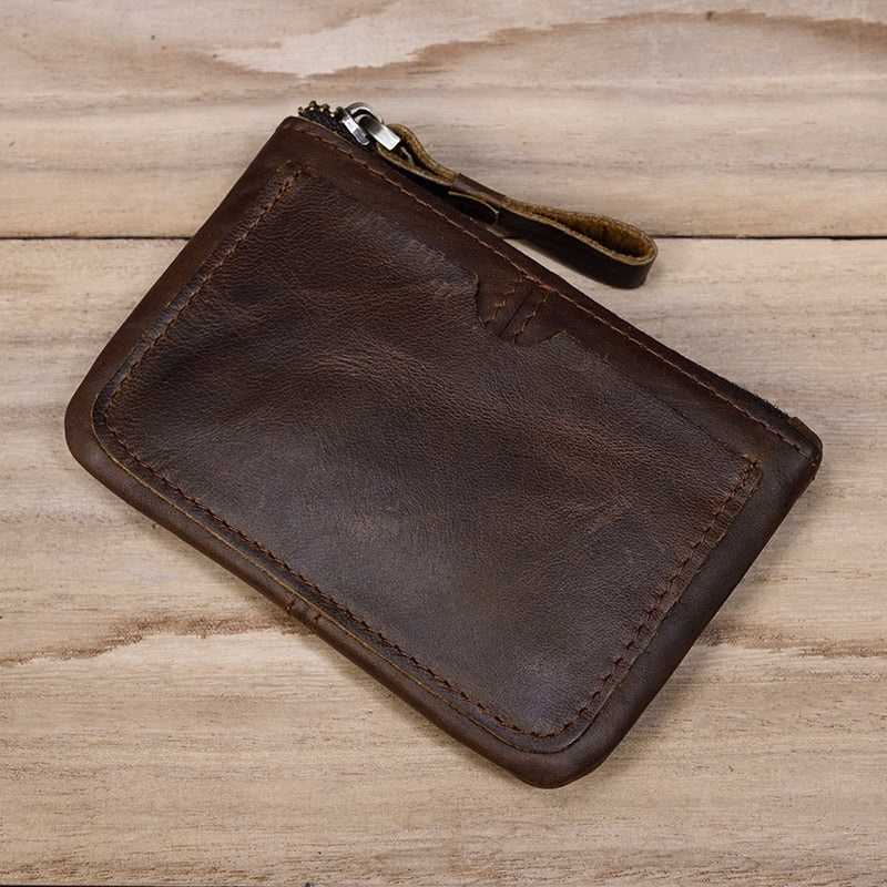 Little Coin Purse Genuine Leather Real Cowhide Men&#39;s Leather Short Wallet Mini Purse Men Women Key Wallet Card Zip With Key Ring - Charlie Dolly