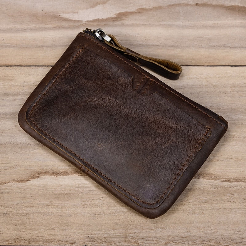 Little Coin Purse Genuine Leather Real Cowhide Men's Leather Short Wallet Mini Purse Men Women Key Wallet Card Zip With Key Ring - Charlie Dolly