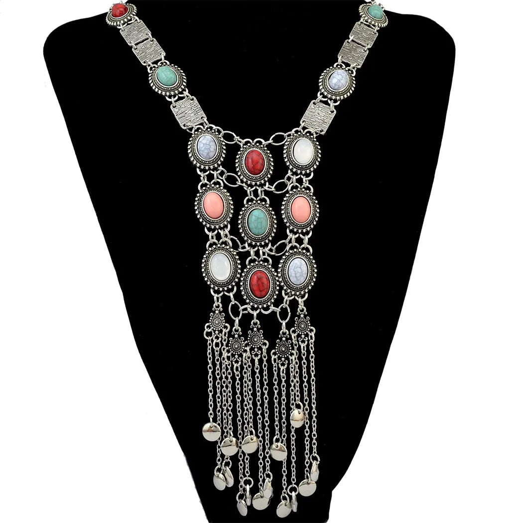 Thread Feather Bead Long Tassel Necklace Jewelry