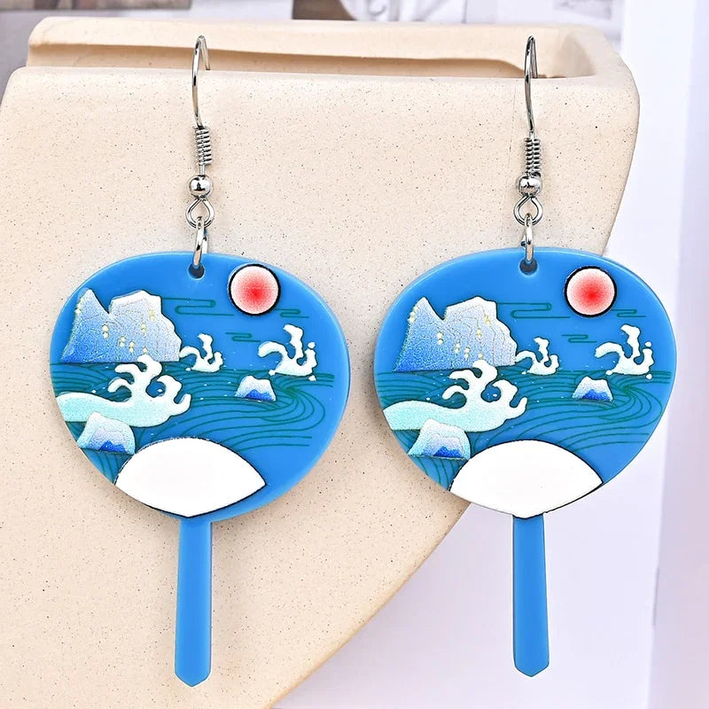 Japan Style Fashion Acrylic Tanjiro Earrings Demon Earrings Anime Cosplay Hanafuda Drop Long Earrings for Women Girls Jewelry - Charlie Dolly
