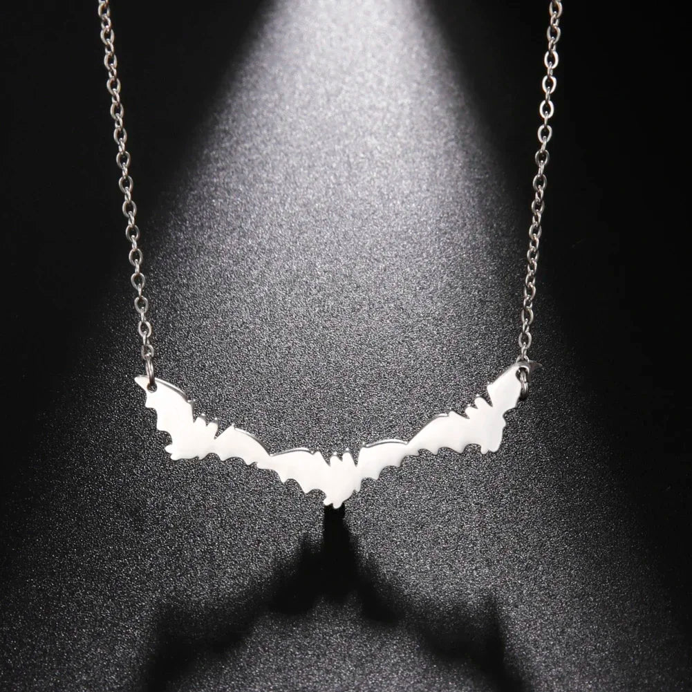 Skyrim Hollow Pattern Bat Stainless Steel Necklace for Women's Fashion Retro Punk Gothic Halloween Animal Hip Hop Jewelry Gift - Charlie Dolly