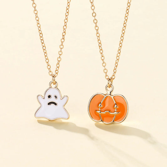 Halloween Children's Necklace Hat Pumpkin Bat Alloy Oil Drop Good Friends Versatile Collar Chain Set First Jewelry