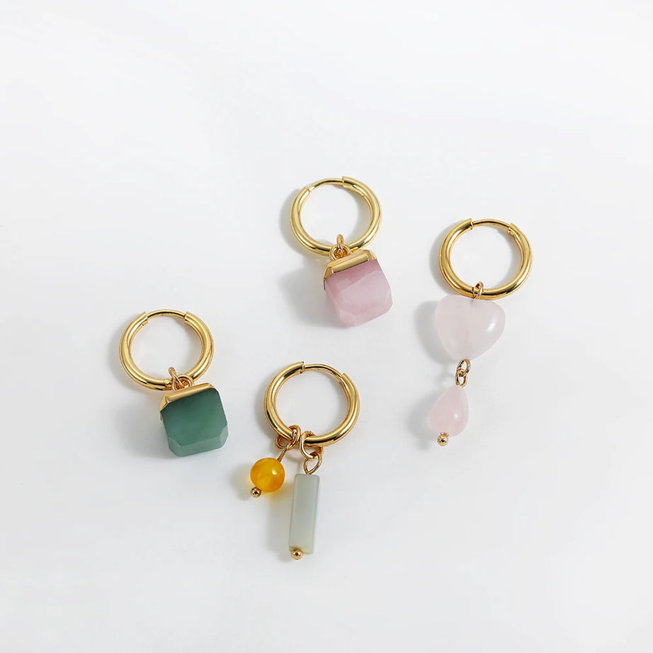 Agate Rectangle Bead Asymmetric Drop Earrings Jewelry
