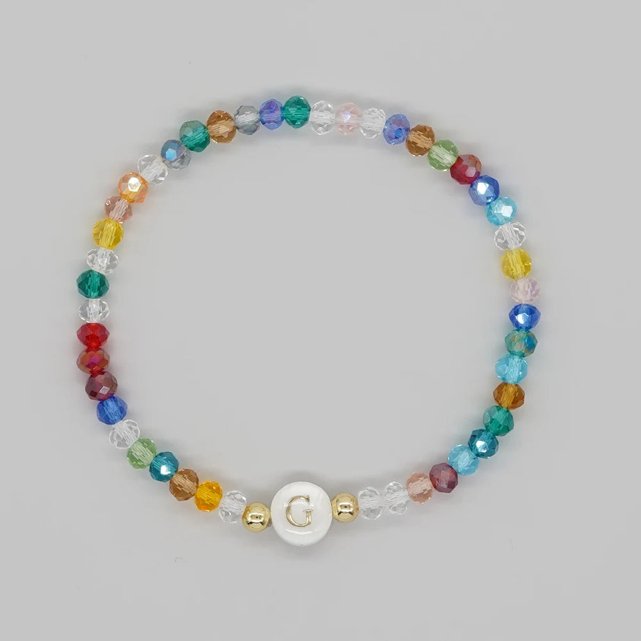 Crystal and Shell Initial Letter A to Z Boho Bracelet