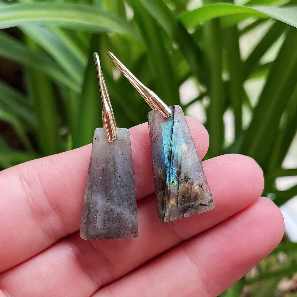 Real Natural Crystal Drop Earrings for Women Geometric Quartz Stone Long Tassel Dangle Amethysts Pink Crystal Earrings Healing