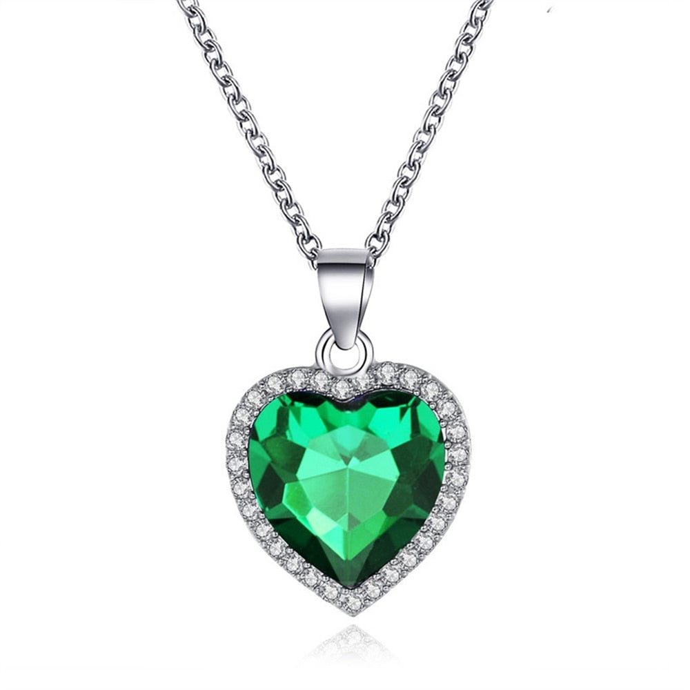 Classic Titanic Ocean Heart Crystal Rhinestone Love Pendant Necklace Blue Champagne Green Elegant Exquisite Jewelry Girl Gift - Charlie Dolly