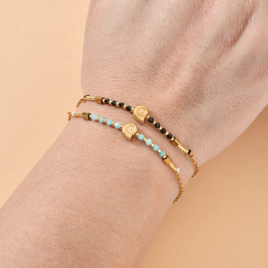 Cute Seashell Thin Natural Stone Bracelets for Women Beads Stainless Steel Chain Bracelet Minimalist Pulseras Boho Jewelry - Charlie Dolly