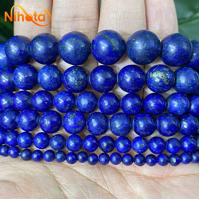 Natural Stone Lapis Lazuli Spacer Round Loose Beads Handmade Charm Bracelet Earrings 15"Strand 4/6/8/10/12mm for Jewelry Making