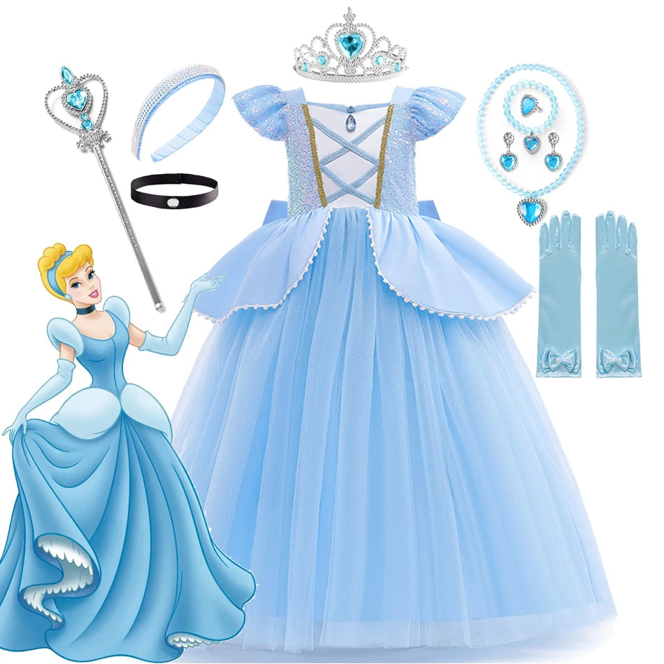 Disney Girl Cinderella Cosplay Dress Up Clothes For Girls Halloween Carnival Party Princess Costume Kids Birthday Wedding Gown