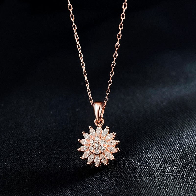 Stainless Steel Rotating Sunflower Pendant Necklace for Women Jewelry Luxury Fashion Zirconia Choker Necklaces - Charlie Dolly