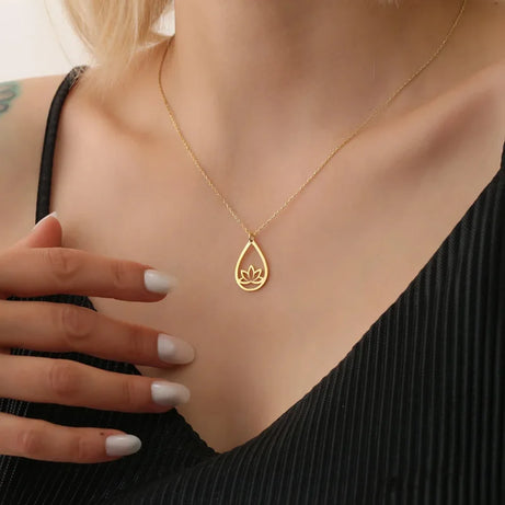 Water Drop Lotus Pendant, Stainless Steel Meditation Yoga Talisman