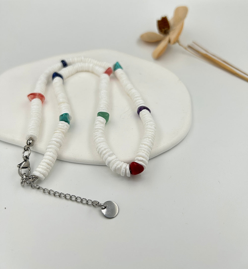 Bohemian Hawaii Puka White Clam Chip Shell Necklace Natural Stone Chip Necklace Summer Beach Statement Jewelry - Charlie Dolly