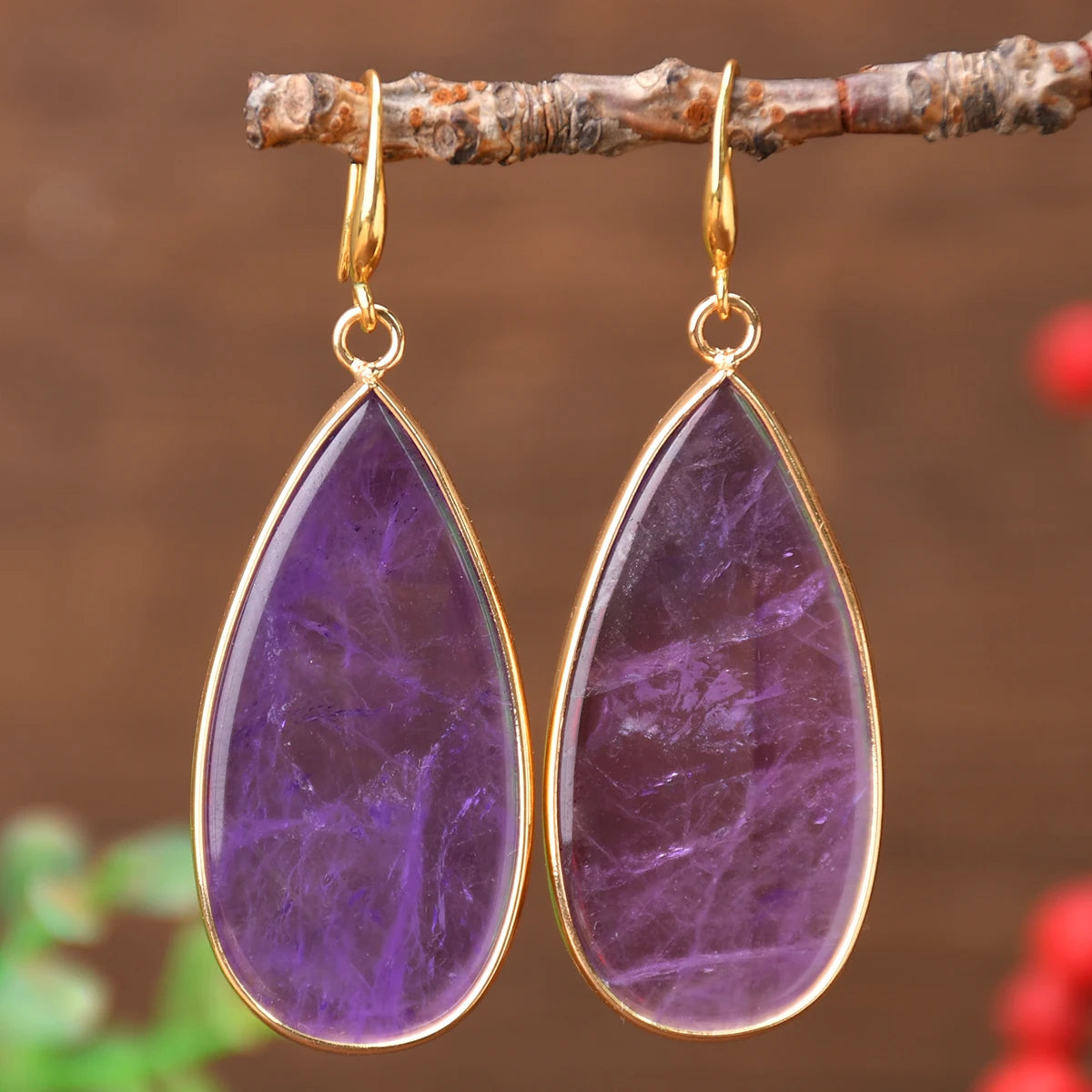 Yumfeel 1Pair Boho Colorful Natural Stone Dangle Earring Turquoise Round Teardrop Earring Retro Elegant Women Banquet Jewelry