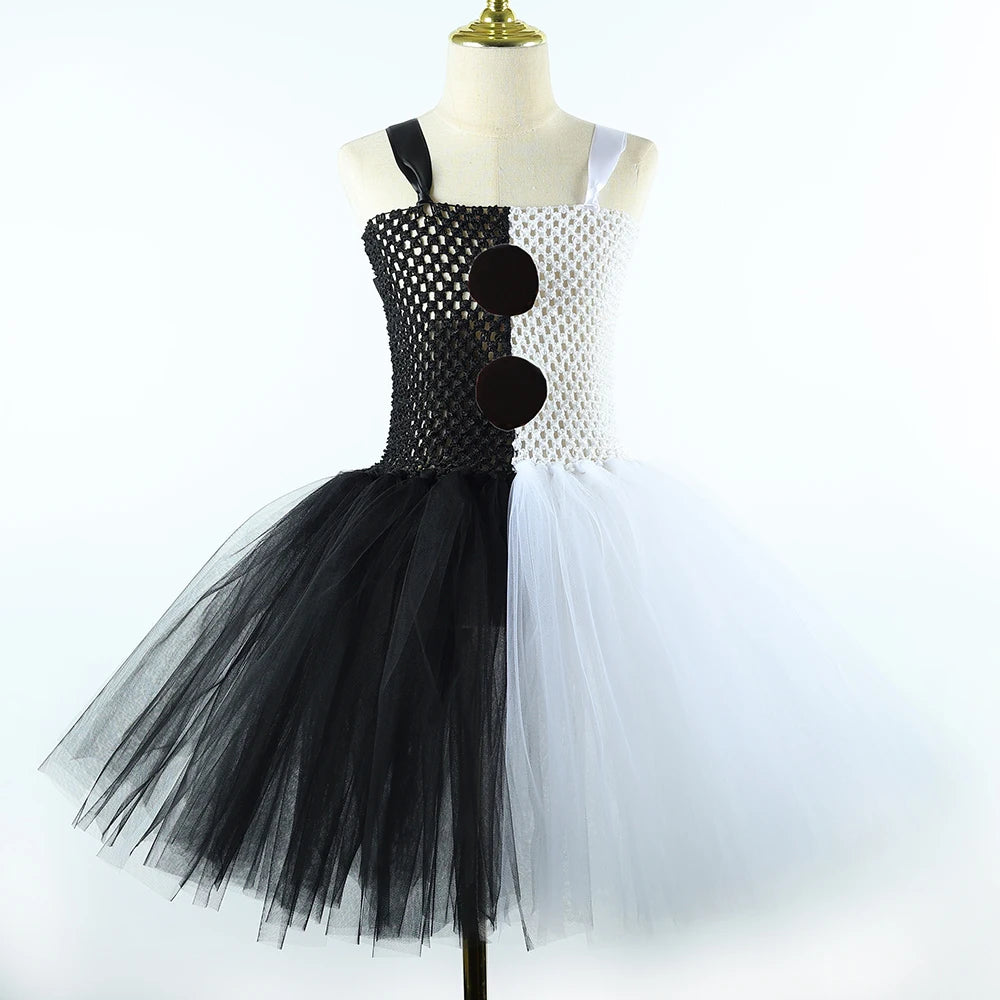 Terrifier Art The Clown Costume Girl Black White Fancy Tutu Dress Horror Joker Dress for Kids Halloween Carnival Party Costumes - Charlie Dolly