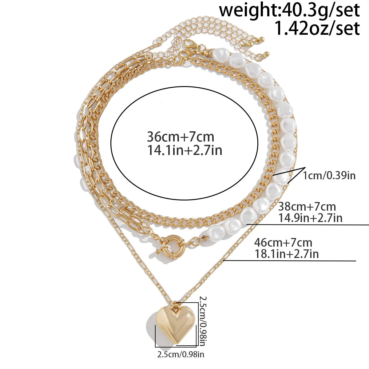 Heart Pendant Pearl Multilayer Necklace Jewelry